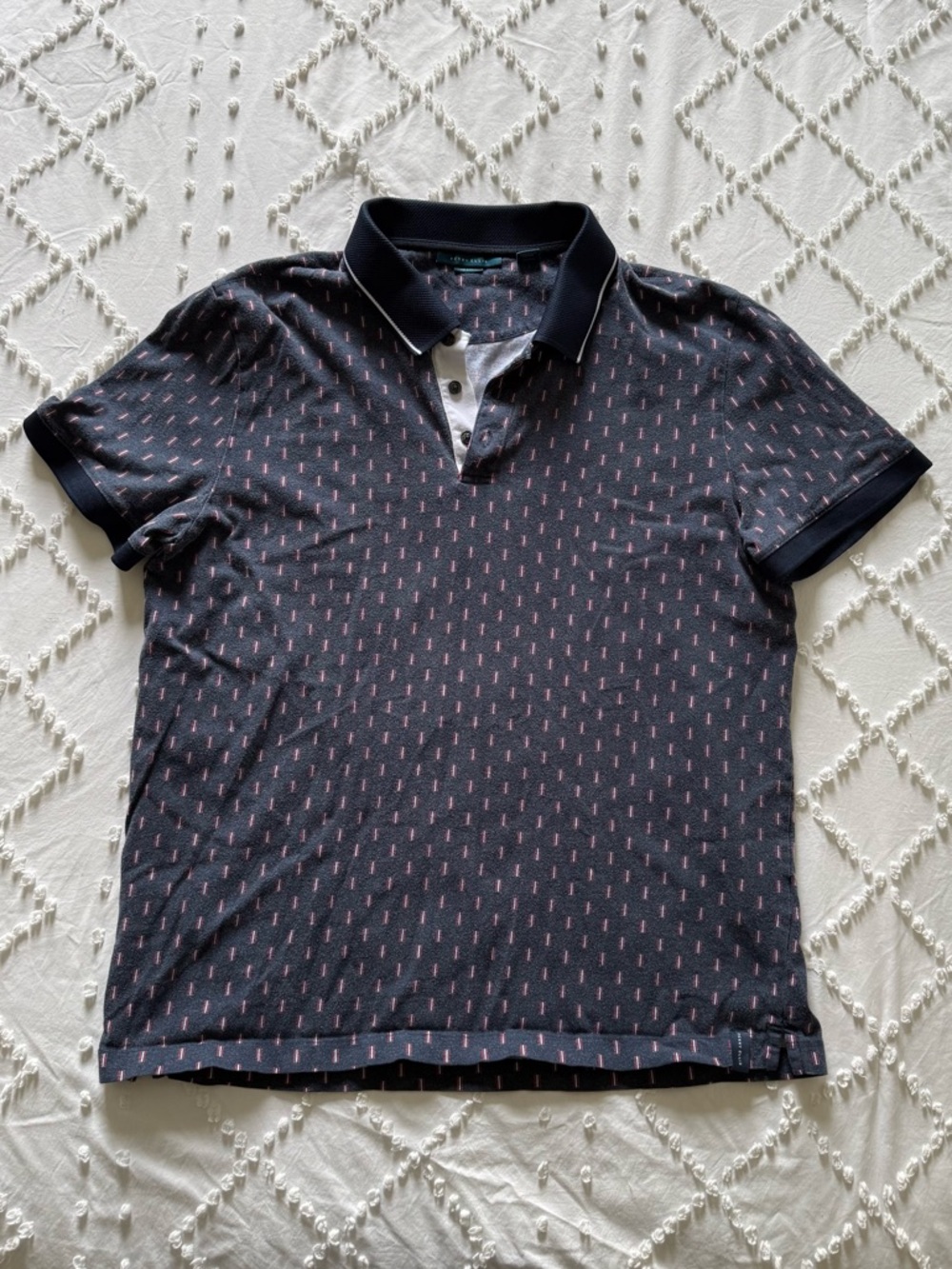 Perry Ellis Navy Polo with Pink Micro-Dash Pattern